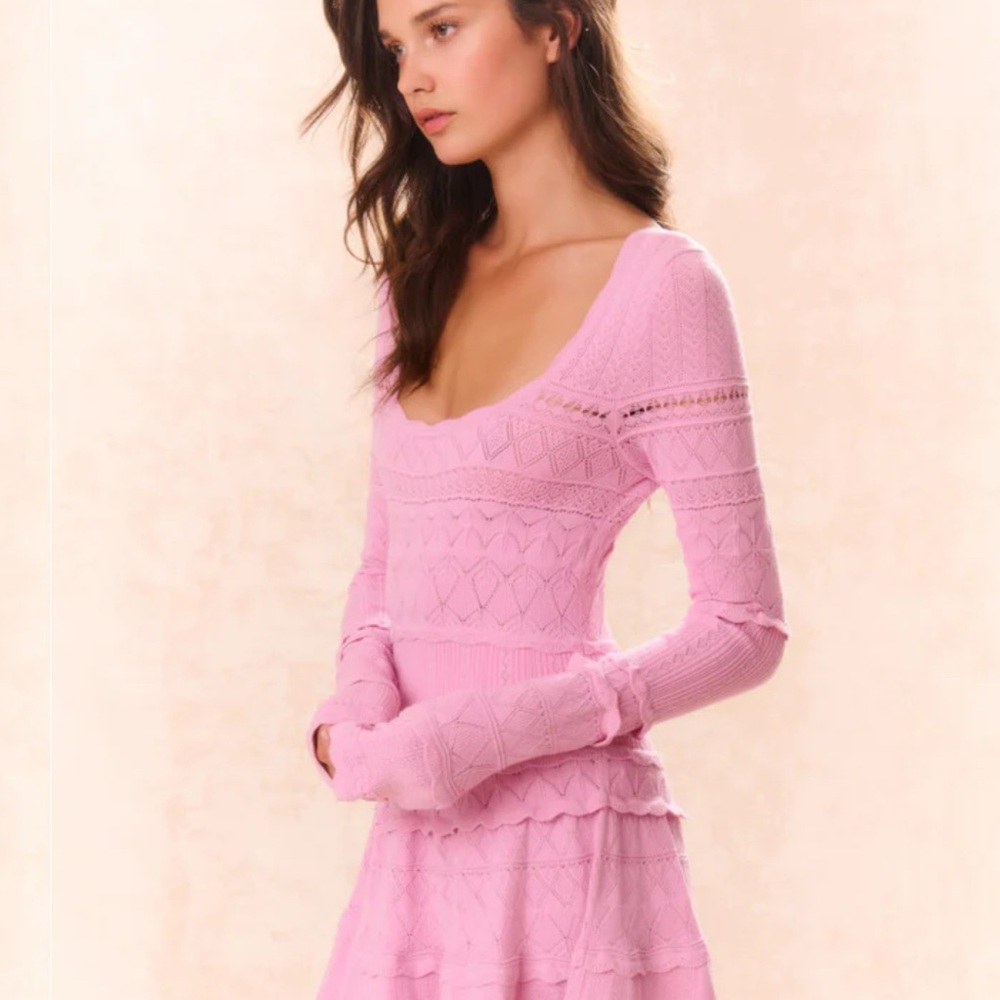 LoveShackFancy Pink Fit and Flare Mini Dress